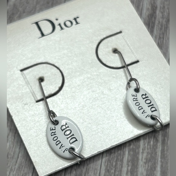 SOLD❤️ DIOR VTG Y2K “J’adore Dior” Galliano Era Pierced Dangle Earrings Silver - Picture 8 of 8